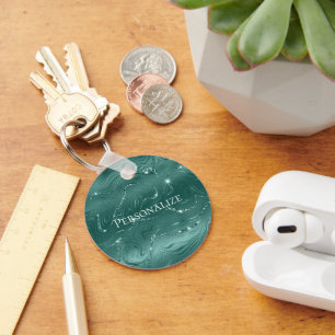 Emerald Green Glitzy Marmer Gepersonaliseerd Sleutelhanger