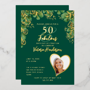 Emerald Green & Gold 50 en feestdag Folie Uitnodiging