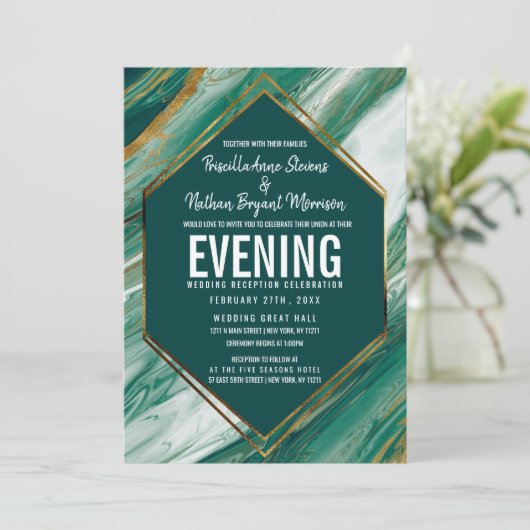 Emerald Green Gold Abstract Agate Marble Reception Kaart (Staand voorkant)