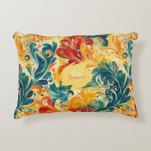 Emerald Green & Gold Abstract Paisley Bladeren (3) Accent Kussen