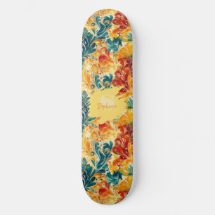 Emerald Green & Gold Abstract Paisley Bladeren (3) Skateboard