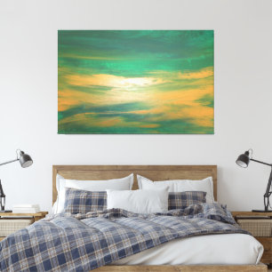 Emerald Green Gold Abstracte Kunst Hedendaags Canvas Afdruk