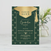 Emerald Green Gold Afstuderen Pet Graduation Party Kaart (Staand voorkant)