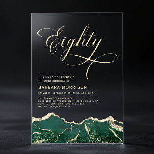 Emerald Green Gold Agaat 80e 80e verjaardag Acryl Uitnodigingen