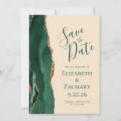 Emerald Green Gold Agaat Champagne Bewaar de datum Save The Date (Voorkant)