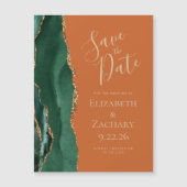 Emerald Green Gold Agaat Rust Magnet Save the Date (Voorkant)