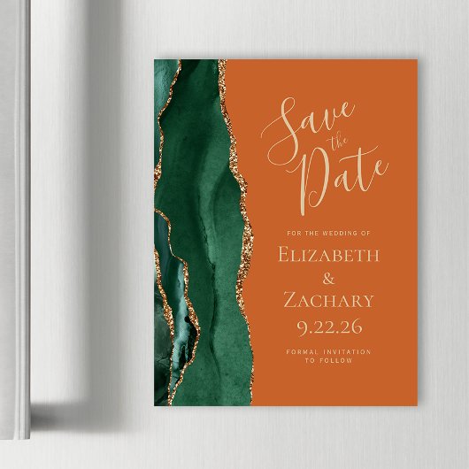 Emerald Green Gold Agaat Rust Magnet Save the Date
