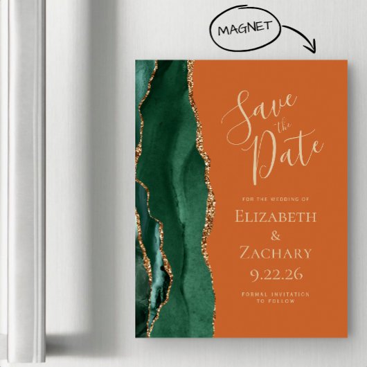 Emerald Green Gold Agaat Rust Magnet Save the Date