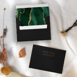 Emerald Green Gold Agate Dark Wedding Envelop