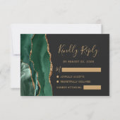 Emerald Green Gold Agate Dark Wedding RSVP Kaartje (Voorkant)