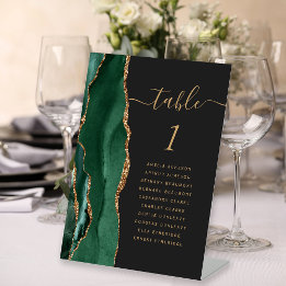 Emerald Green Gold Agate Dark Wedingstabel Number Reclamebord Met Voetstuk