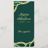 Emerald Green & Gold Agate Elegant Wedding Menu (Achterkant)