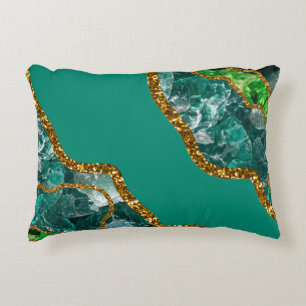 Emerald Green & Gold Agate Geode Glitter Accent Kussen