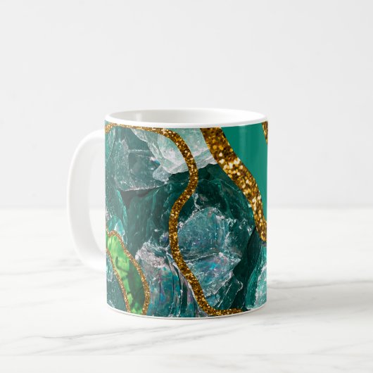 Emerald Green & Gold Agate Geode Glitter Koffiemok (Voorkant links)