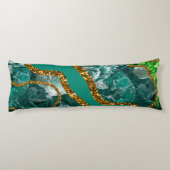 Emerald Green & Gold Agate Geode Glitter Lichaamskussen (Achterkant)