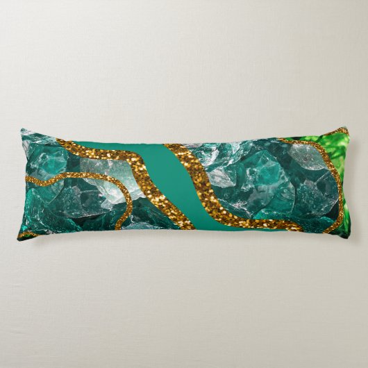 Emerald Green & Gold Agate Geode Glitter Lichaamskussen (Voorkant)