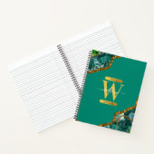 Emerald Green & Gold Agate Geode Glitter Monogram Notitieboek (Binnen)