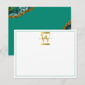 Emerald Green & Gold Agate Geode Glitter Monogram Notitiekaartje (Voorkant / Achterkant)