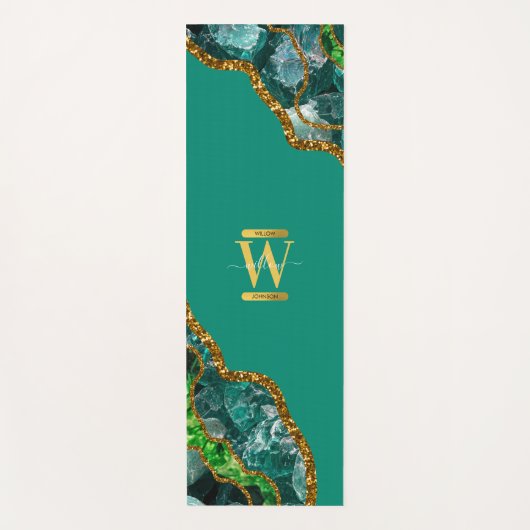 Emerald Green & Gold Agate Geode Glitter Monogram Yogamat (Voorkant)