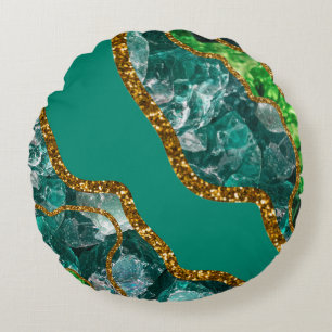 Emerald Green & Gold Agate Geode Glitter Rond Kussen