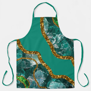 Emerald Green & Gold Agate Geode Glitter Schort