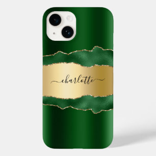 Emerald green gold agate marmer name script Case-Mate iPhone 14 hoesje