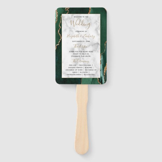 Emerald Green Gold Agate Marmeren Trouwprogramma Handwaaier (Voorkant)