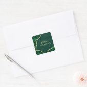 Emerald Green & Gold Agate Modern Wedding Vierkante Sticker (Envelop)