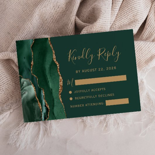 Emerald Green Gold Agate Wedding RSVP