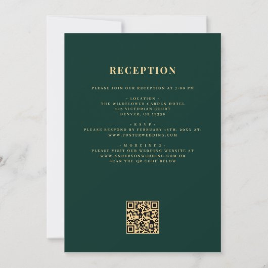Emerald Green Gold All in One QR Code Wedding Kaart (Achterkant)