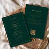 Emerald Green Gold All in One QR Code Wedding Kaart