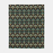 Emerald Green Gold Art Deco Fan Patroon Fleece Deken (Voorkant)