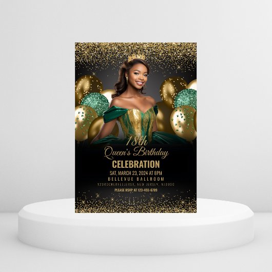 Emerald Green Gold Balloons Invitation Anniversair
