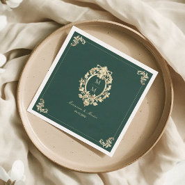 Emerald Green Gold Barok Monogram Huwelijk Servet