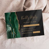 Emerald Green Gold Black Waterverf Agaat Wedding RSVP Kaartje