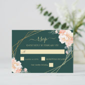 Emerald Green Gold Blush Peach Floral Wedding RSVP (Debout devant)