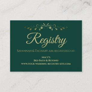Emerald Green  Gold Border Wedding Registry Informatiekaartje