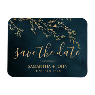 Emerald Green Gold Botanical Elegant Save the Date Magneet