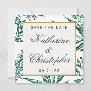 Emerald Green Gold Botanical Photo Save the Date