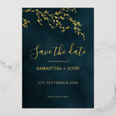 Emerald Green & Gold Botanical Save the Date Folie Uitnodiging (Voorkant)