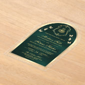Emerald Green Gold Butterfly Arch Moslim bruiloft Acryl Uitnodigingen (Laagn)