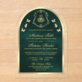 Emerald Green Gold Butterfly Arch Moslim bruiloft Acryl Uitnodigingen (Voorkant)
