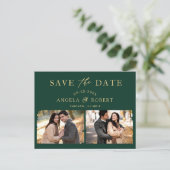 Emerald Green Gold Classy 2 Foto Save the Date Briefkaart (Staand voorkant)