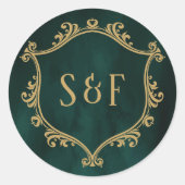 Emerald Green Gold Crest Monogram Envelope Seal Ronde Sticker (Voorkant)