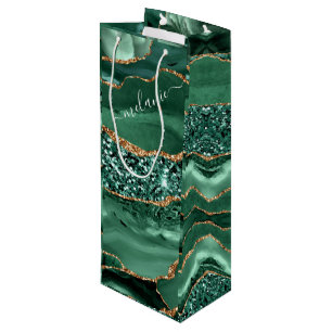 Emerald Green Gold Custom Naam Wijn Gift Bag Wijn Cadeautas