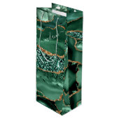 Emerald Green Gold Custom Naam Wijn Gift Bag Wijn Cadeautas (Voorkant Gekanteld)