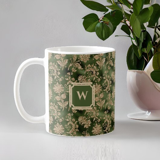  Emerald Green Gold Damask met Monogram Koffiemok