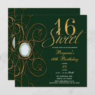 Emerald Green & Gold Diamond Sweet 16 zaterdag Kaart