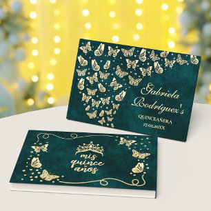 Emerald Green Gold Elegant Butterfly Quinceañera
