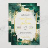 Emerald Green & Gold Elegant Wedding Invitation (Devant / Derrière)